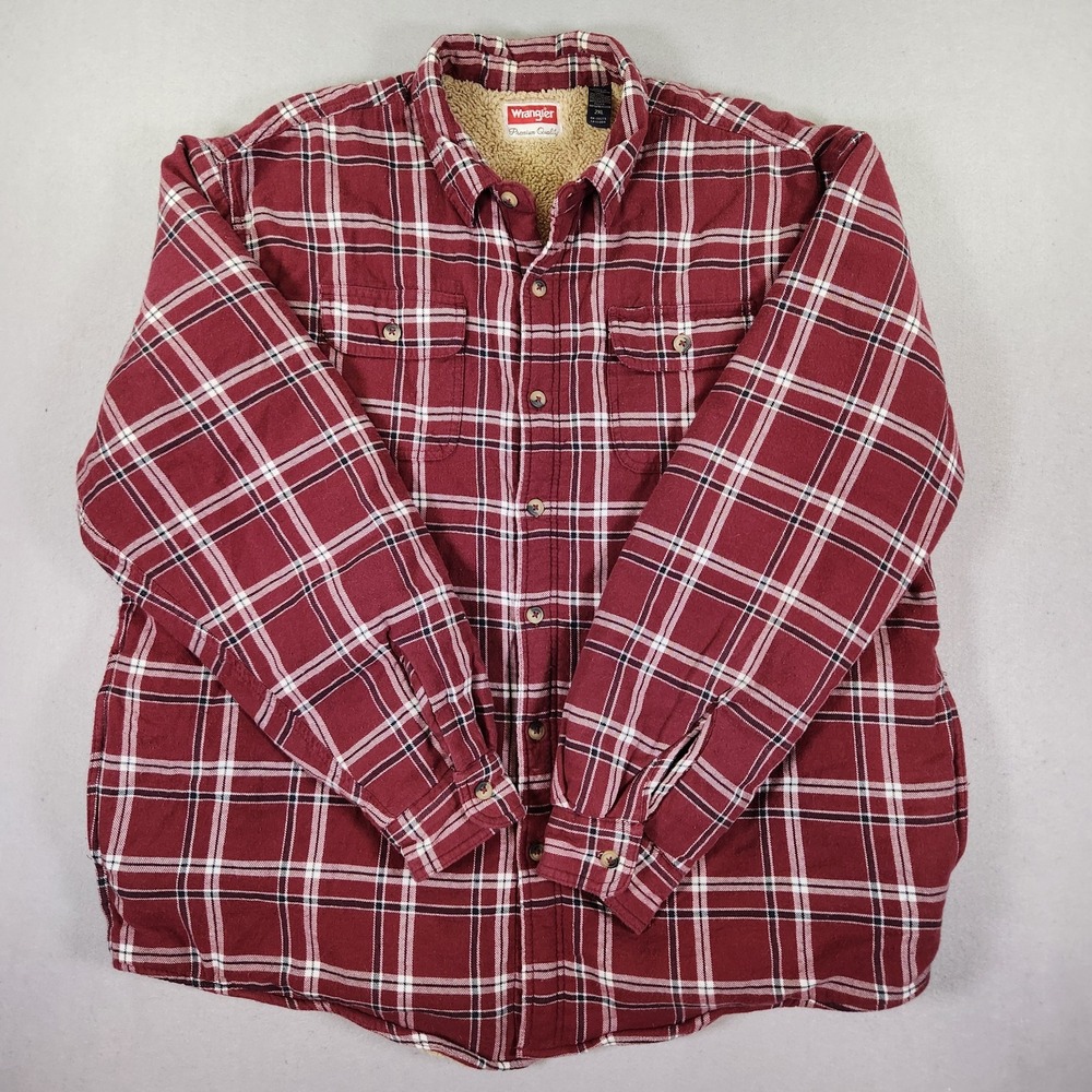 Wrangler Men's Burgundy Plaid Sherpa Lined Button-Front Shirt Jacket 2XL